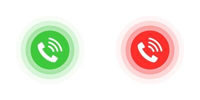 Phone icons in green and red circle shape. Vector illustration.