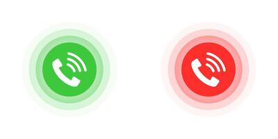 Phone icons in green and red circle shape. Vector illustration.