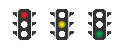 Traffic lights with all three colors on. Simple design. Flat vector illustration.