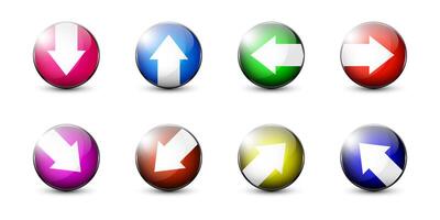 Colorful arrow icon in a circle. Collection of colored arrows with shadows underneath. Vector illustration.