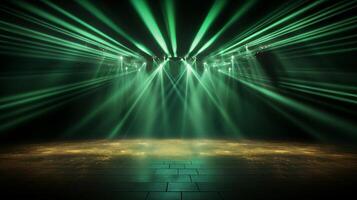 AI generated Modern dance stage in cool blue and green lighting with spotlight for entertainment show photo
