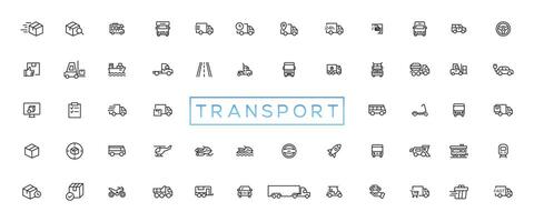 transporte, vehículo y entrega elementos - mínimo Delgado línea web icono colocar. contorno íconos colección vector