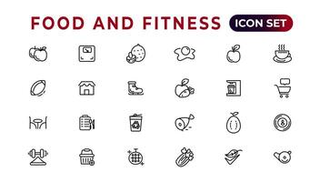 Food and fitness linear icons collection.Set of thin line web icon set, simple outline icons collection, Pixel Perfect icons, Simple vector illustration.