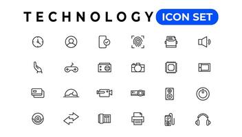 dispositivo y información tecnología línea íconos recopilación. grande ui icono conjunto en un plano diseño. Delgado contorno íconos paquete vector