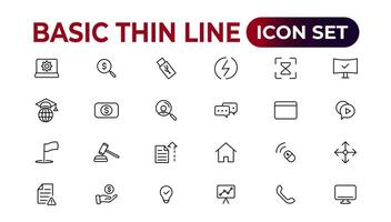 Basic thin line icon for office and web. outline icon set collection. vector