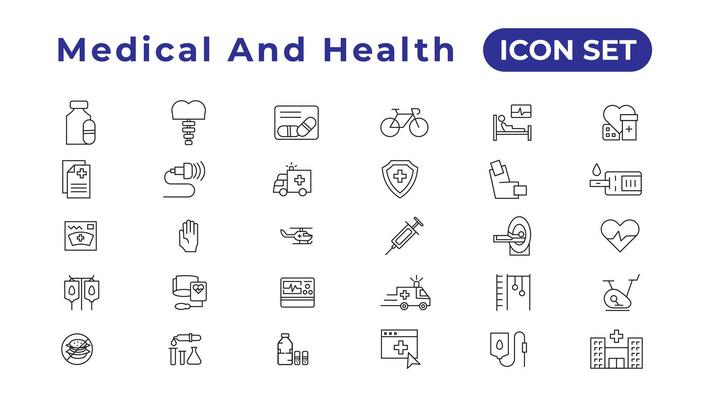 Medecine and Health flat icons. Collection health care medical sign icons