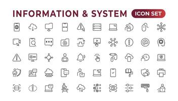 Global Connection, Cloud Data Technology Services, Information Line Icons. Programming coding set of web icons. Software development for and mobile app. Code,  information technology, coder more. vector