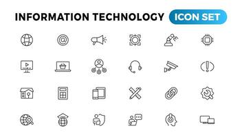 información tecnología línea íconos recopilación. grande ui icono conjunto en un plano diseño. Delgado contorno íconos paquete vector