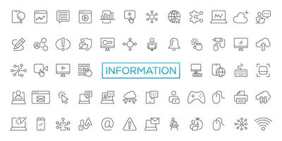 Information technology line icons collection. Big UI icon set in a flat design. Thin outline icons pack vector