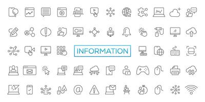 Information technology line icons collection. Big UI icon set in a flat design. Thin outline icons pack vector