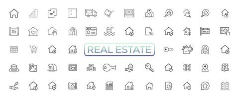 Real Estate minimal thin line web icon set. Included the icons as realty, property, mortgage, home loan and more. Outline icons collection. Simple vector illustration