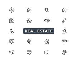 Real Estate minimal thin line web icon set. Included the icons as realty, property, mortgage, home loan and more. Outline icons collection. Simple vector illustration