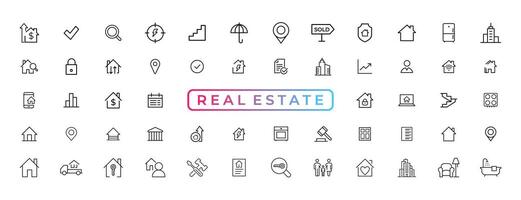 Real Estate minimal thin line web icon set. Included the icons as realty, property, mortgage, home loan and more. Outline icons collection. Simple vector illustration