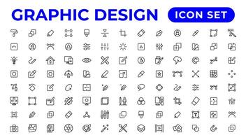 Thin line icons of graphic design. Simple linear icons in a modern style flat, Creative Process. Graphic design, creative package. vector