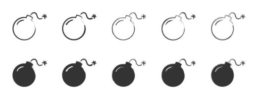 Hand drawn bomb icon set. Vector illustration.