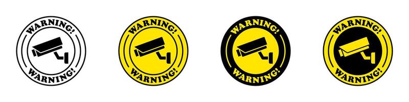 Warning camera sticker set. Vector illustration.