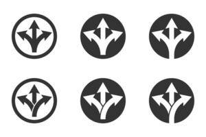 Three way direction arrow icon set. Vector illustration.