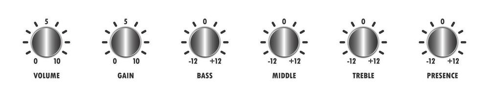 Control knobs. Adjusting regulator icons. Flat vector illustration.