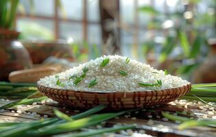 AI generated Jasmine rice is popular and healthy Thai food photo