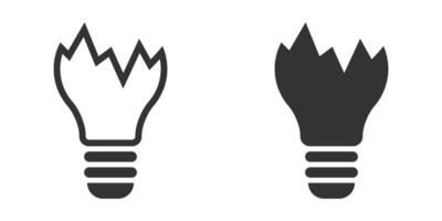 Broken lamp icon. Broken light bulb icon. Vector illustration.