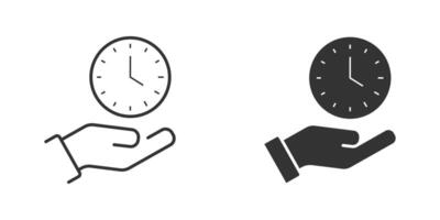 Hand holding clock. Keep time icon. Flat vector illustration.