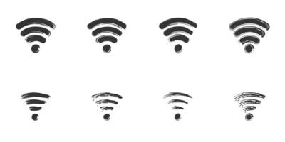 Hand drawn wi-fi icon set. Vector illustration.