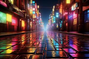 AI generated Futuristic neon city. vibrant glowing lines and shapes in a night-time urban cityscape photo