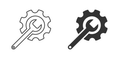 Service tool icon. Gear and wrench symbols. Cogwheel icon. Vector illustration.