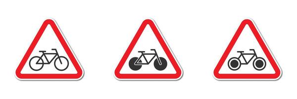 Road sign with bike. Triangular road sign with shadow. Vector illustration.