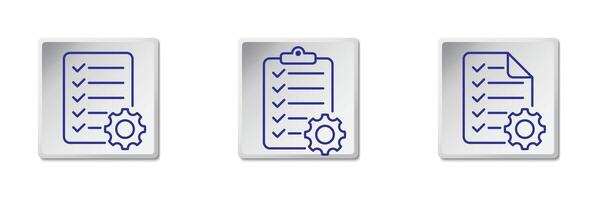 Technical check list. Clipboard add gear icon set. Technical support check list with cog. Management business concept. Flat vector illustration.