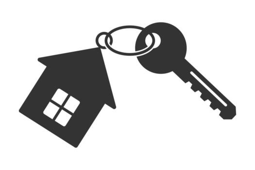 Key with a keychain in the form of a house. Vector illustration.
