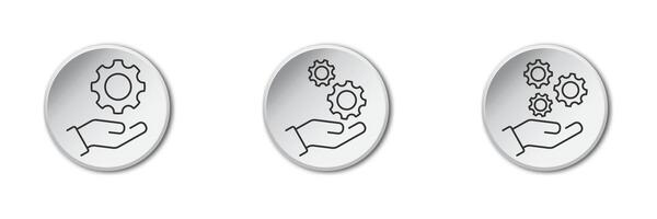 Hand with gear. Installation and support icons. Configure, engineer, industry development system, setting or install update, control service. Flat vector illustration.