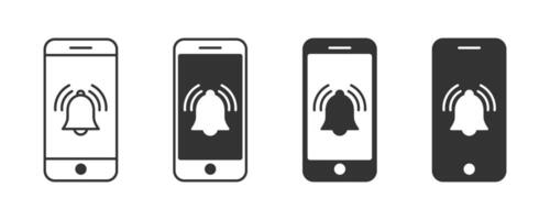 Phone and bell icon. Phone notification push sign. Alert message icon. Smartphone call signal. Vector illustration.