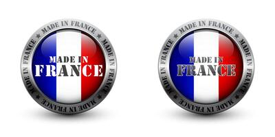 Made in france glossy button. Color label button with shadow. Glossy metal badge icon. Vector illustration.