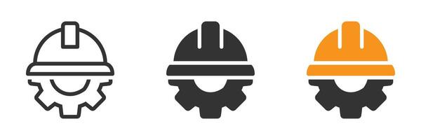 Construction helmet on the gear icon. Vector illustration.