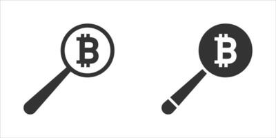 Bitcoin under magnifying glass. Bitcoin exploration concept. Vector illustration.