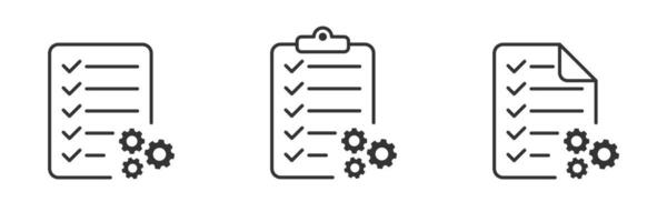 Technical check list. Clipboard add gear icon set. Technical support check list with cog. Management business concept. Linear vector. vector