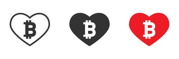Heart icon with bitcoin symbol inside. Vector illustration.
