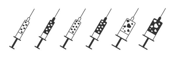 Syringe with hearts inside. Love injection concept. Vector illustration.