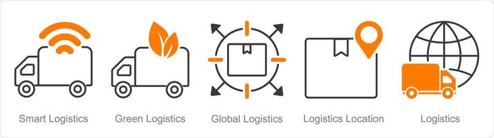 A set of 5 Logistics icons as smart logistics, green logistics, global logistics vector