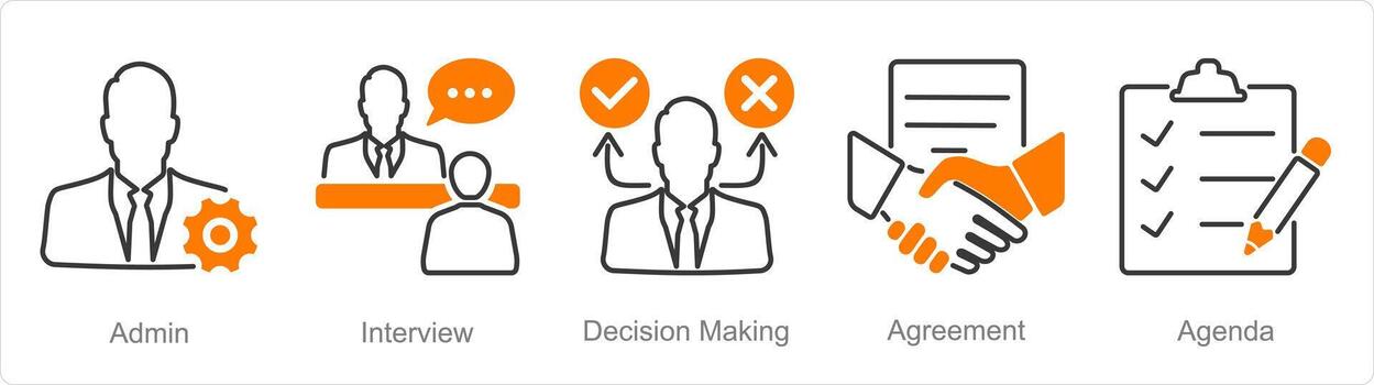 un conjunto de 5 5 reunión íconos como administración, entrevista, decisión haciendo vector