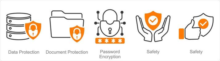 A set of 5 security icons as data protection, document protection, password encryption vector
