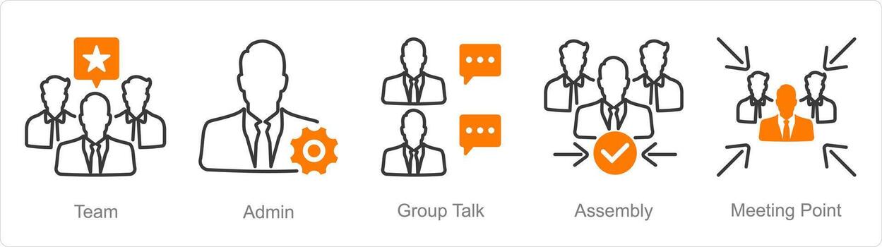 un conjunto de 5 5 reunión íconos como equipo, administración, grupo hablar vector