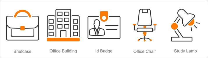 A set of 5 Office icons as briefcase, office building, id badge vector