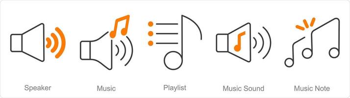 A set of 5 Music icons as speaker, music, playlist vector