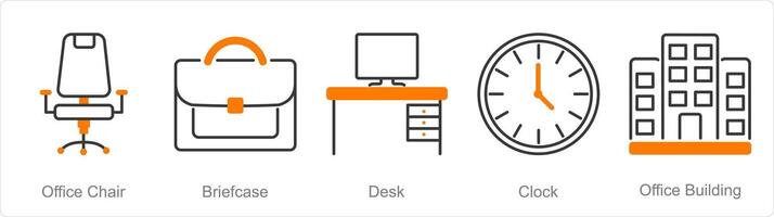 A set of 5 Office icons as office chair, briefcase, desk vector