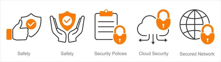A set of 5 security icons as safety, security policies, cloud security vector