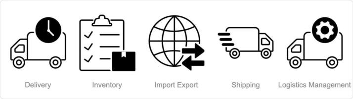 A set of 5 Logistics icons as delivery, inventory, import export vector