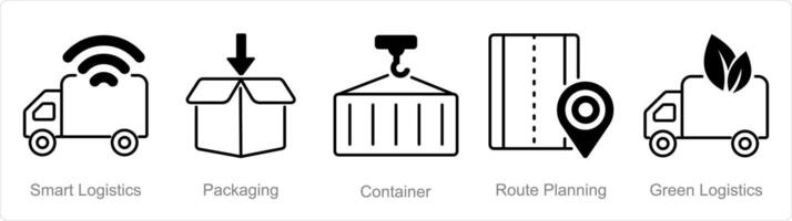 A set of 5 Logistics icons as smart logistics, packaging, container vector