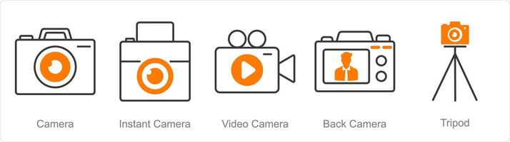 A set of 5 Photography icons as camera, instant camera, video camera vector